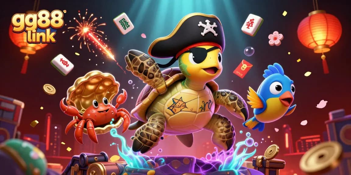Engage with the exciting gg88 link featuring a 3D cartoon pirate turtle and friends exploring sunken treasure.