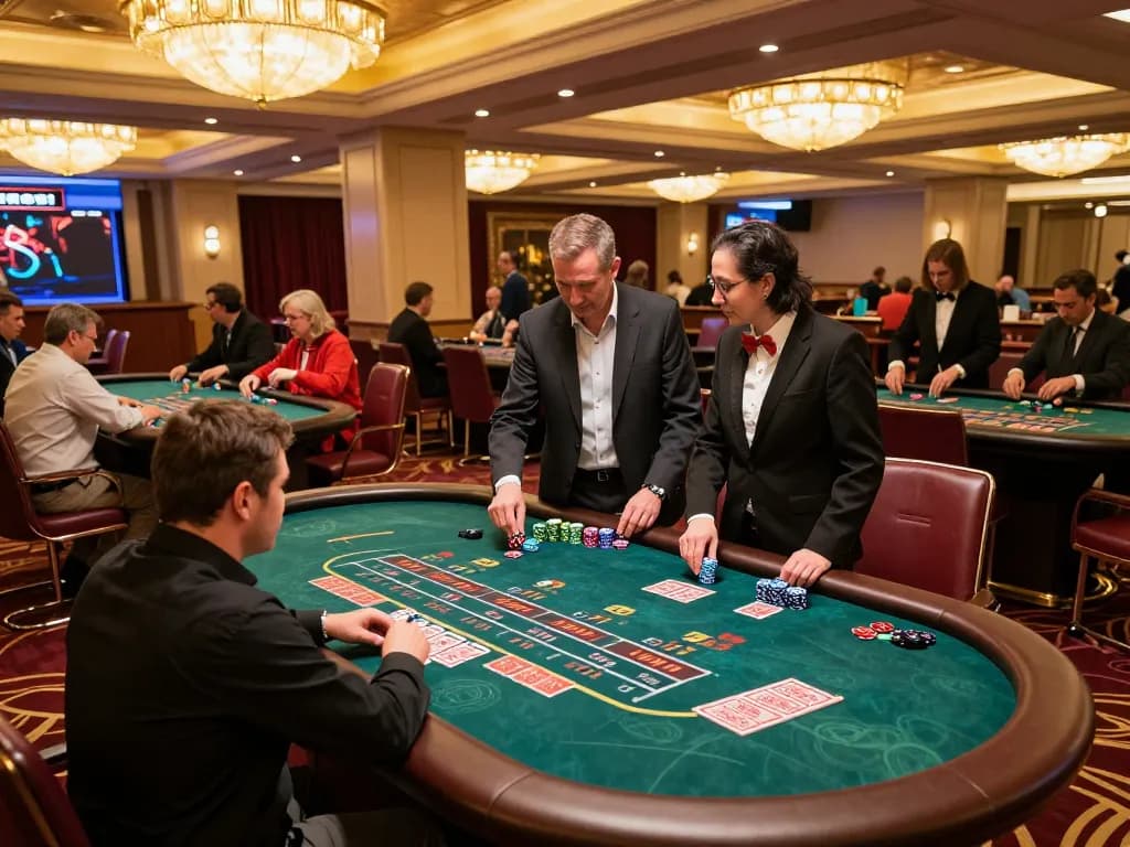 Exciting scene of players at luxurious gaming tables showcasing 79so do casino entertainment