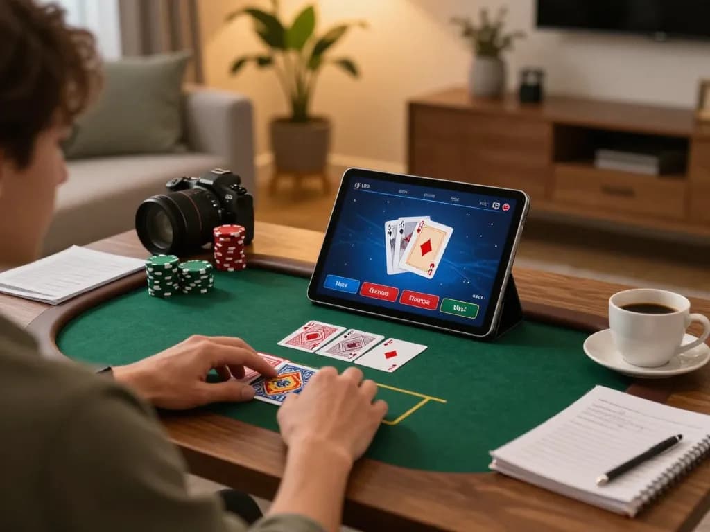 Play poker online with 789win vip on tablet in a cozy gaming setup, emphasizing strategy and fun.