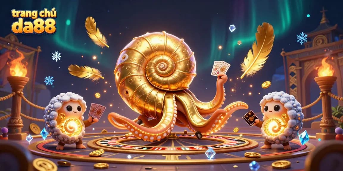 Engage with the dynamic scene of trang chủ da88 featuring a giant nautilus roulette and glowing companions.