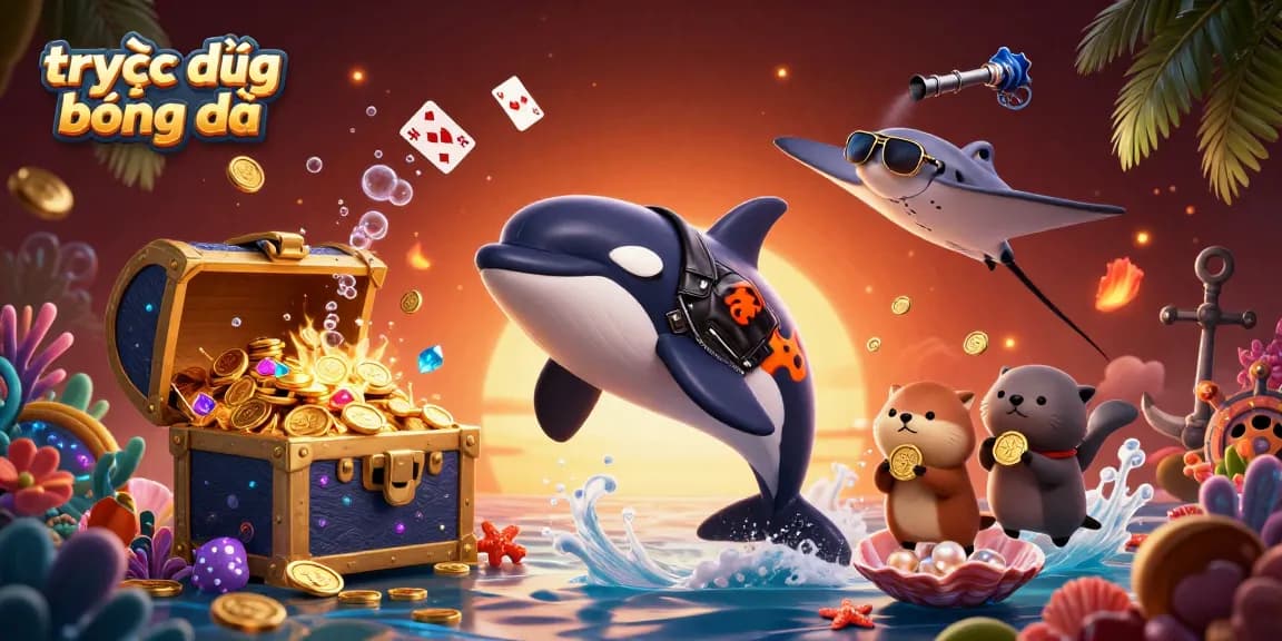 Experience trực tiếp bóng đá with thrilling underwater elements featuring vibrant characters and rich gambling visuals.