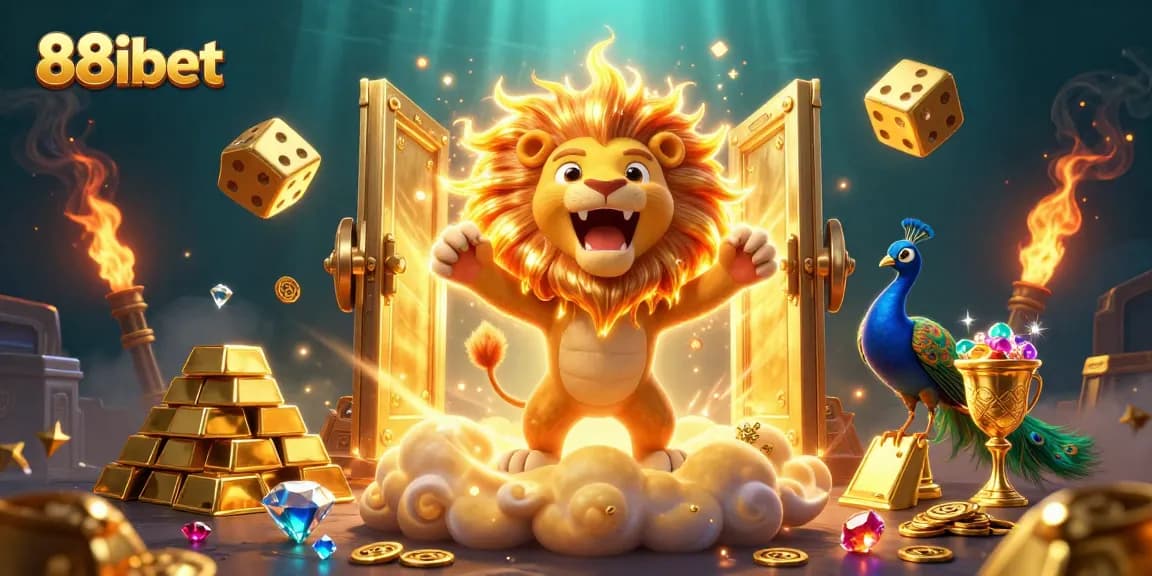 Winning with 88ibet in a dazzling 3D casino scene of golden treasures and excitement.