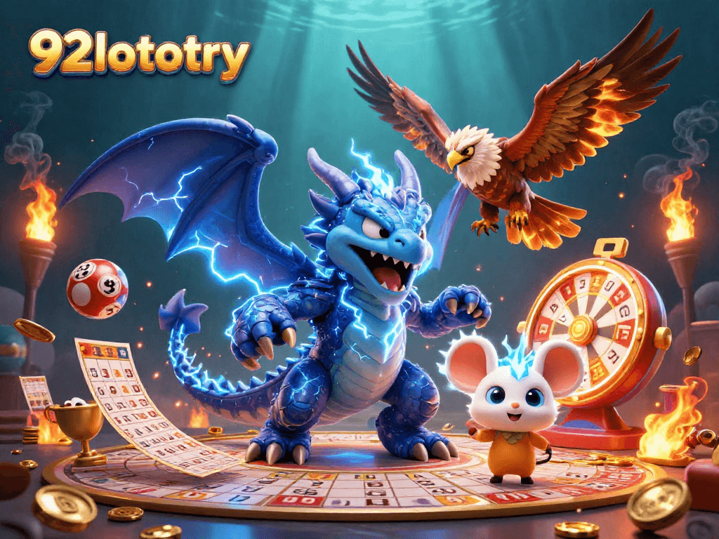 Engage with 92lottery by exploring dynamic lottery games illustrated with vibrant characters and exciting elements.