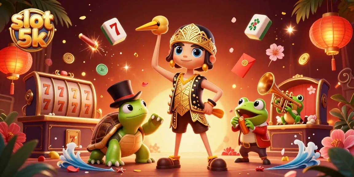 Experience excitement with slot 5k as cartoon characters celebrate at the casino