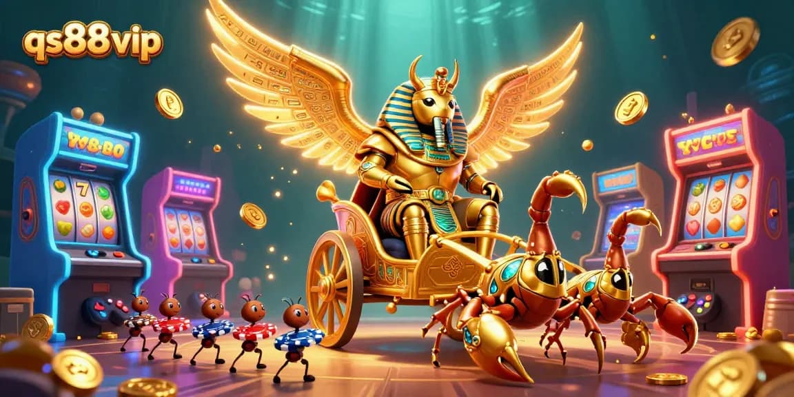 qs88 vip tham gia trò chơi casino với hình ảnh bọ hung lấp lánh và các biểu tượng mang lại may mắn.
