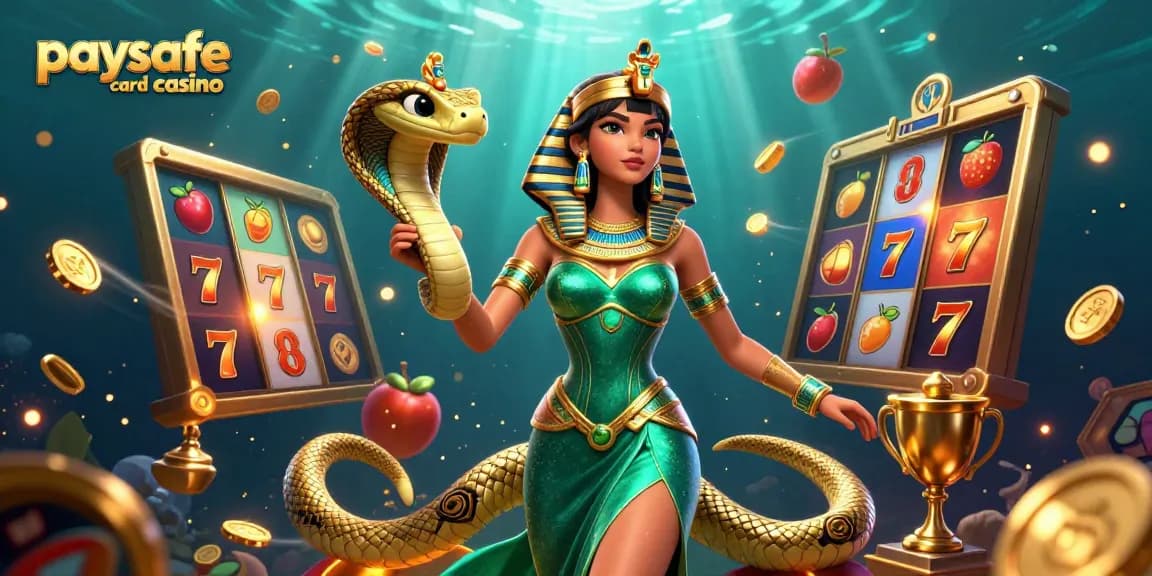 Erleben Sie das Paysafe Card Casino Erlebnis in dieser lebendigen 3D-Szene mit dynamischen Spielautomaten und goldenen Elementen.