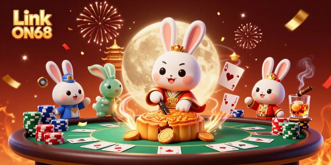 Engaging 3D digital art featuring Link ON68 with poker chips and casino elements on the moon.