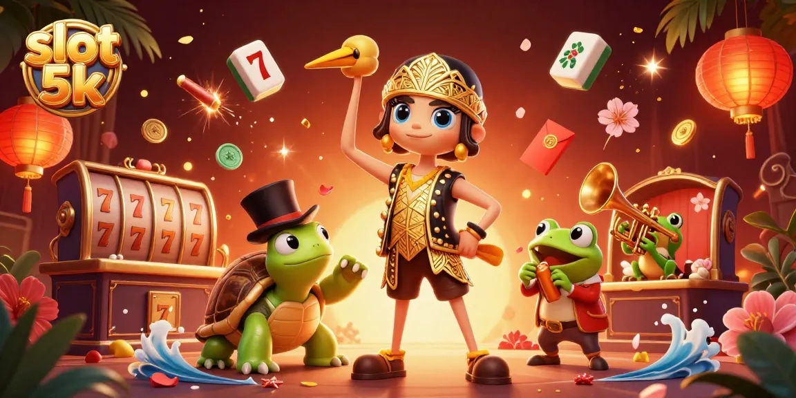Experience excitement with slot 5k as cartoon characters celebrate at the casino