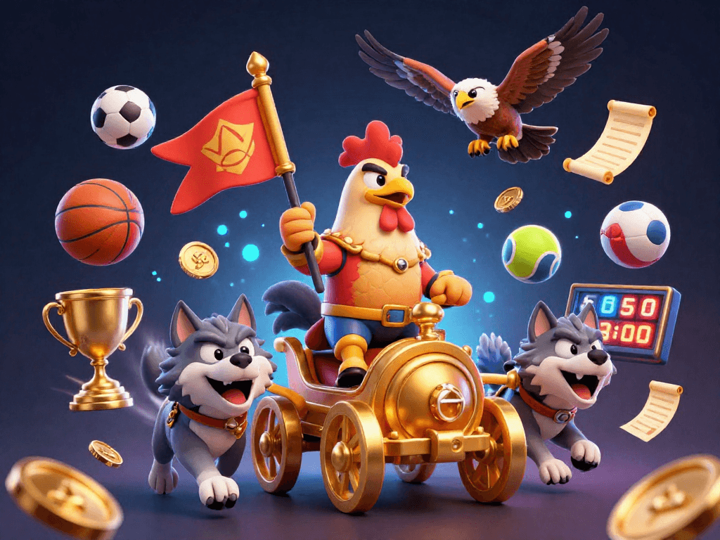 Engage with Da88's thrilling 3D gaming experience through a dynamic casino scene featuring a rooster warlord.