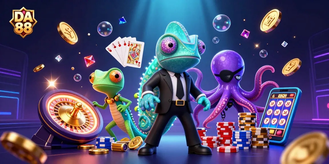 Engage with thrilling DA 88 gameplay featuring a secret agent and vibrant casino elements.