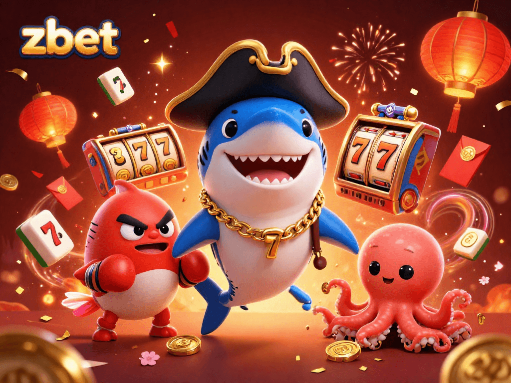 Win big with zbet's exciting casino games featuring a playful shark, pufferfish, and octopus!