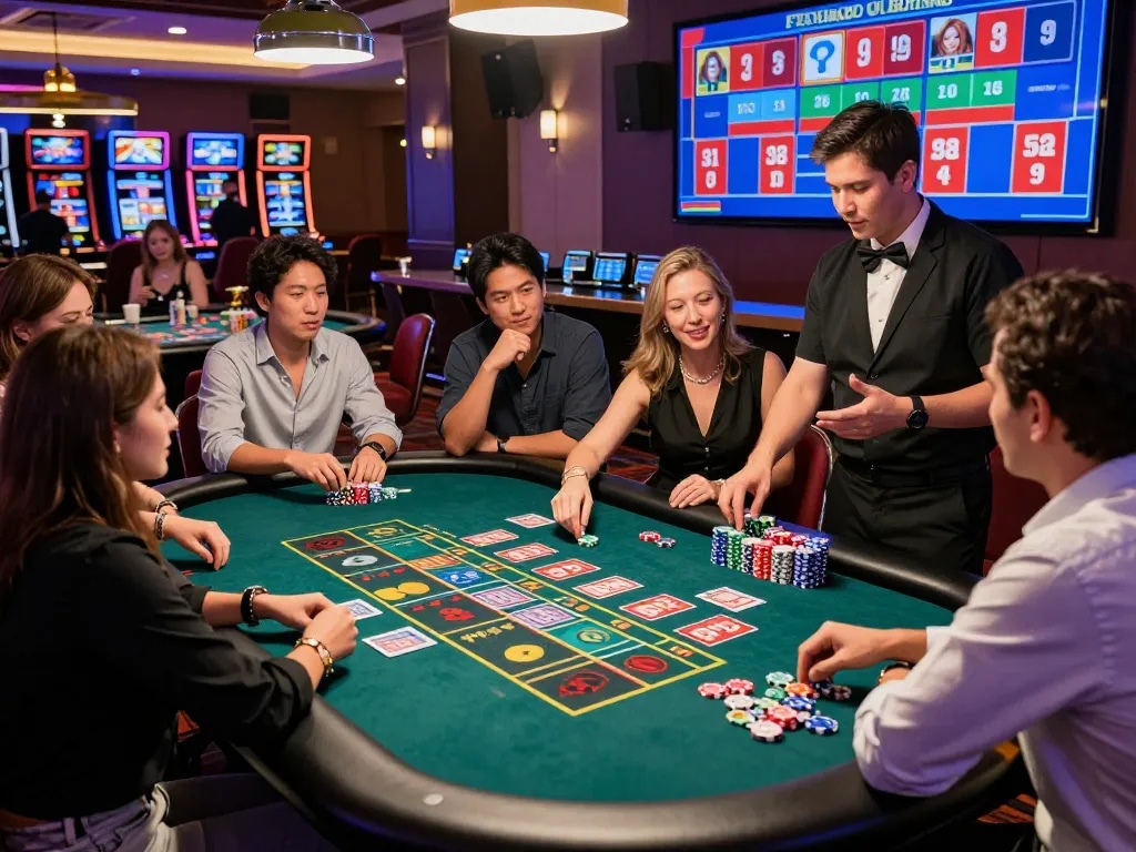 Exciting scene of players engaging in Đăng ký Lucky88 at a vibrant casino roulette table.