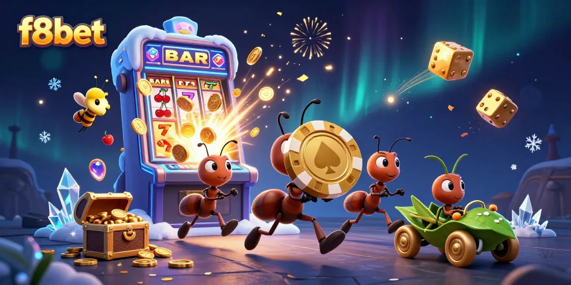 Experience thrilling adventures with f8bet as cartoon ants heist a giant poker chip in a vibrant casino