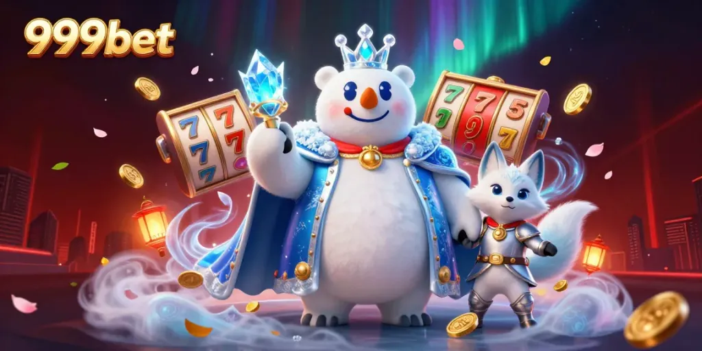 Experience the exciting world of 999bet with a thrilling slot game scene featuring a majestic polar bear and fox.