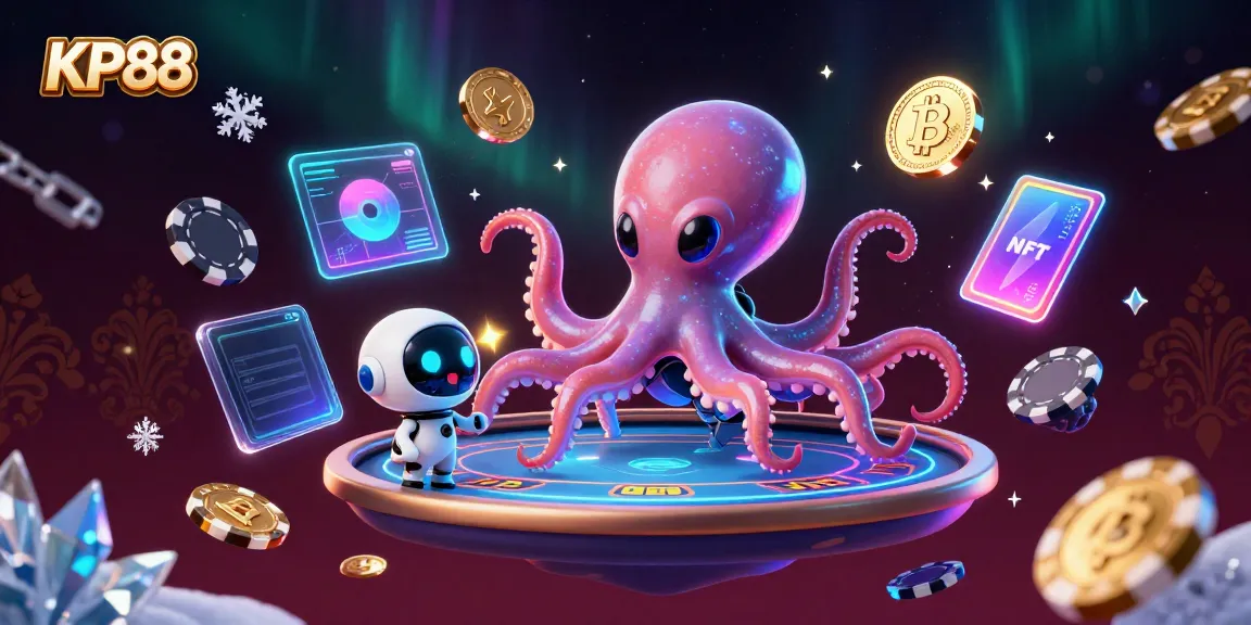 Engage in thrilling gameplay with KP88 as an alien octopus plays on a futuristic poker table.