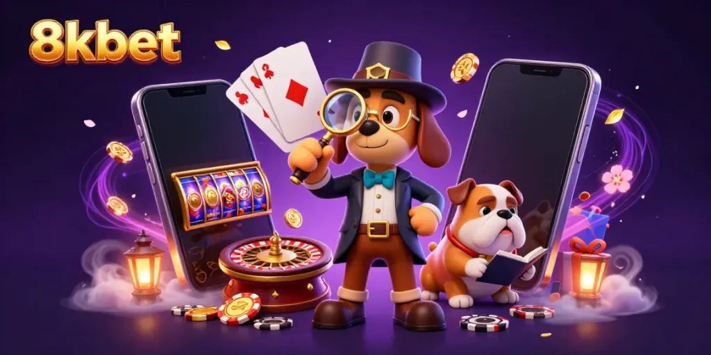 Play immersive games at 8xbet with a lively casino scene showcasing characters and rich gaming elements.