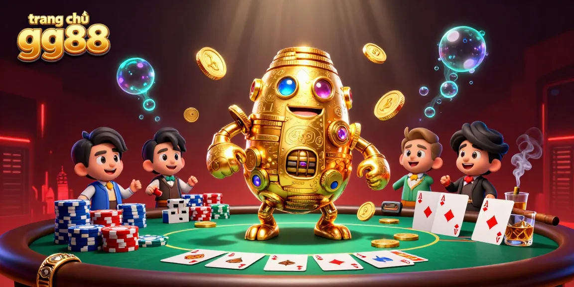 Experience the excitement of gaming at trang chủ gg88 featuring a golden golem and poker elements.