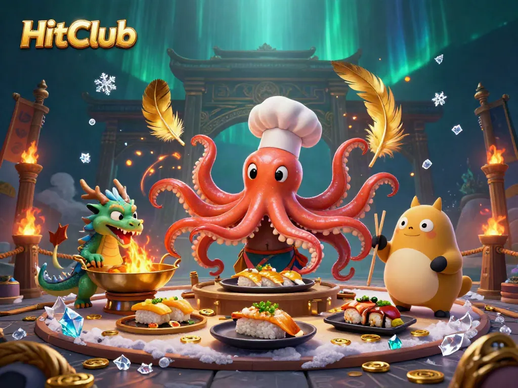 Engage with HitClub's thrilling gameplay through dynamic characters in a fiery casino arena.
