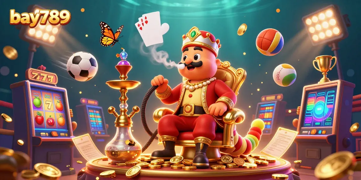 Experience bay789 with vibrant slot symbols and a charismatic caterpillar master in a rich gaming scene.