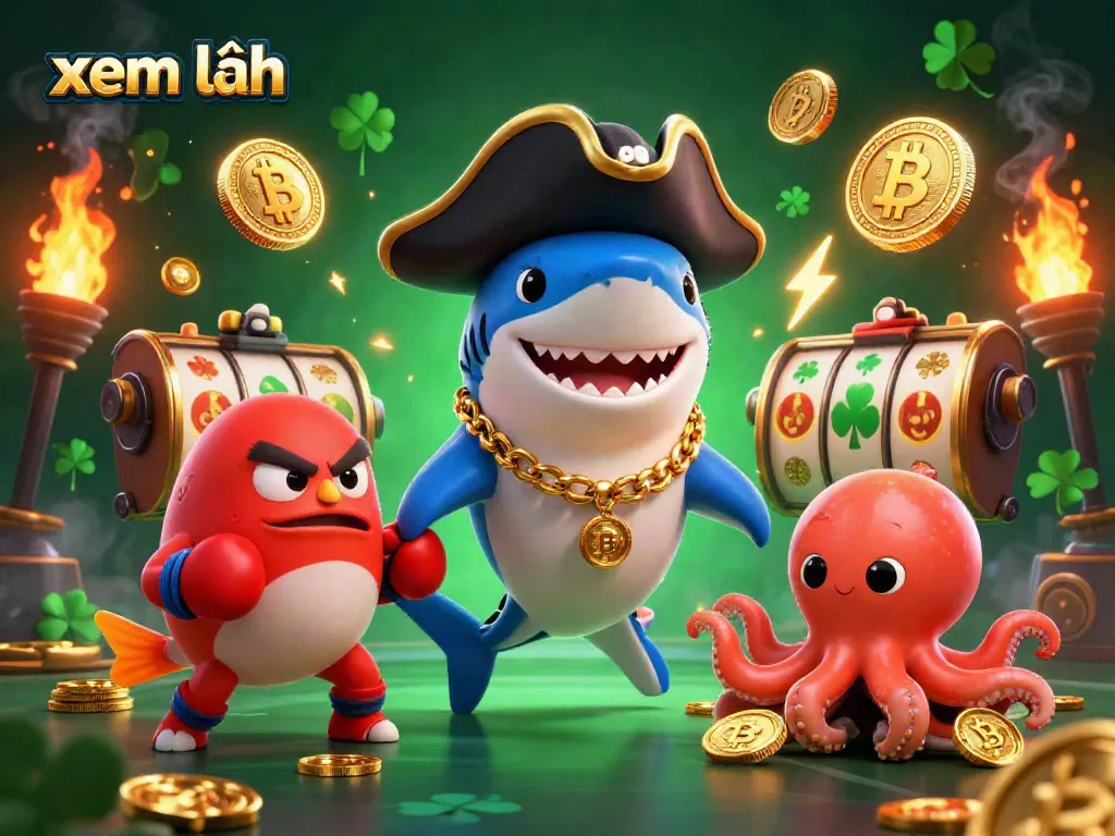 Experience exciting gaming with xem thêm featuring a shark, pufferfish, and octopus in a rich casino setting.