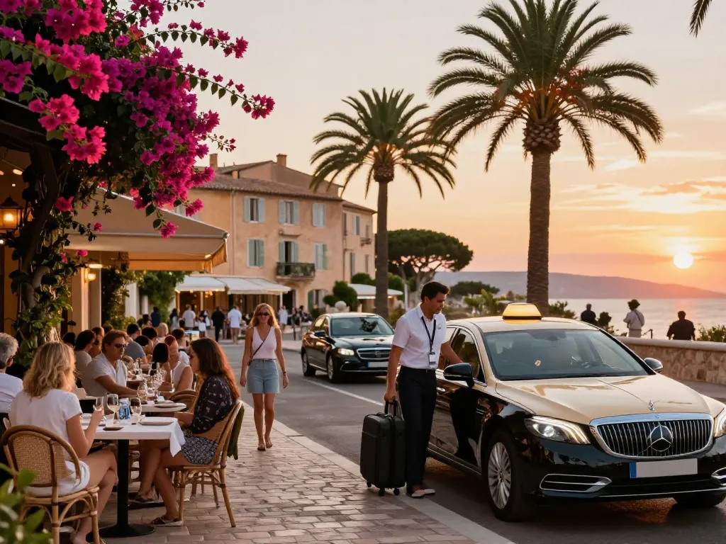 Taxis à Saint-Tropez offrant des expériences de voyage luxueuses avec des chauffeurs professionnels dans un cadre pittoresque.