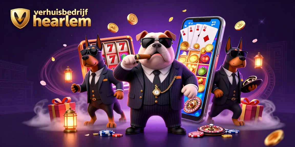 Beleef de spanning van verhuisbedrijf haarlem terwijl de bulldog en zijn bodyguards een slotspel winnen met gouden munten en kaarten.