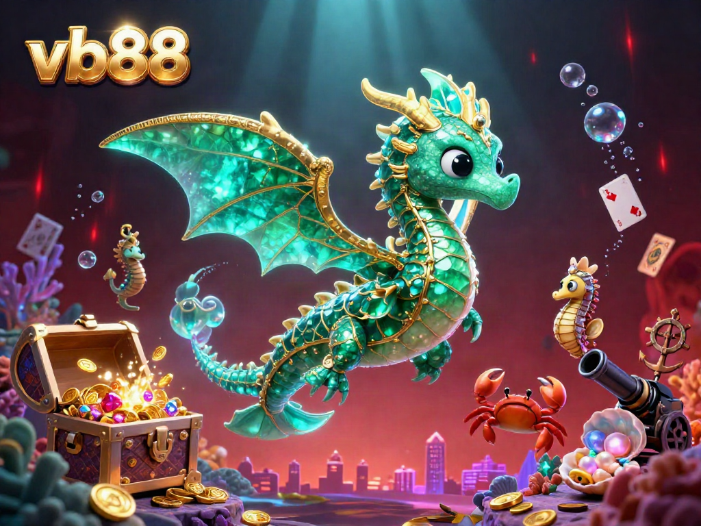 Win big with vb88 in a vibrant underwater casino scene featuring a magical leafy sea dragon.