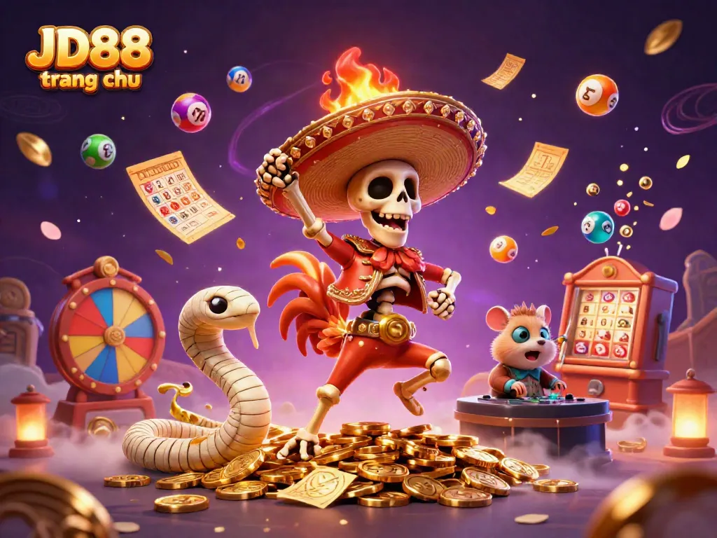 Experience the vibrant excitement at JD88 trang chu with animated characters celebrating a big win in an energetic casino scene.