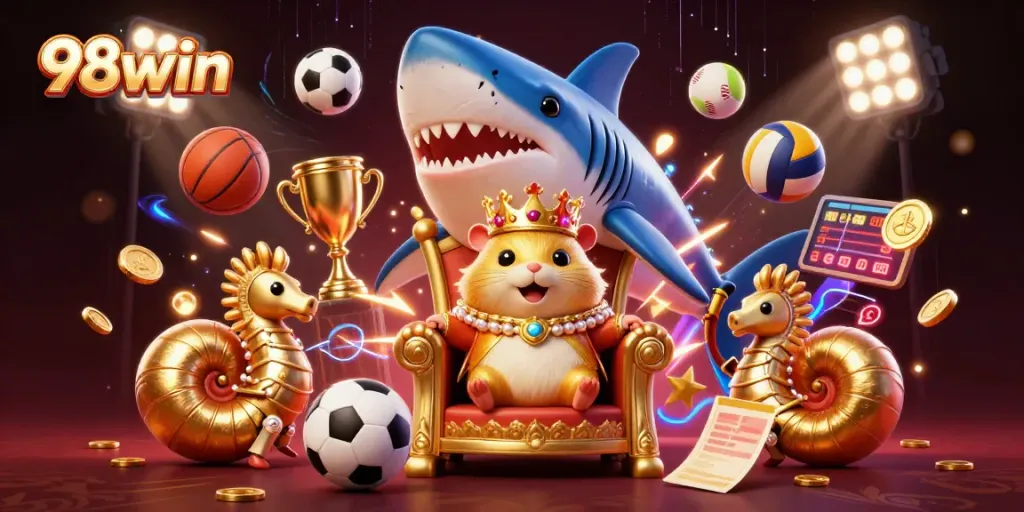 Experience thrilling sports betting action with 98win, featuring a hamster king and dynamic sports elements.