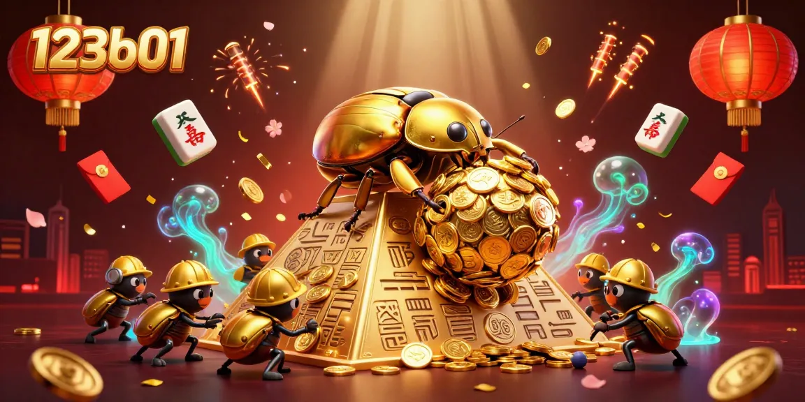 Engage with thrilling gameplay at 123b01, featuring a pyramid of coins and festive casino elements.