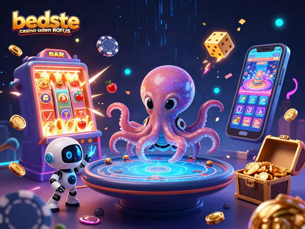 Experience the best casino uden ROFUS with a vibrant alien-themed 3D illustration featuring exciting gaming elements.