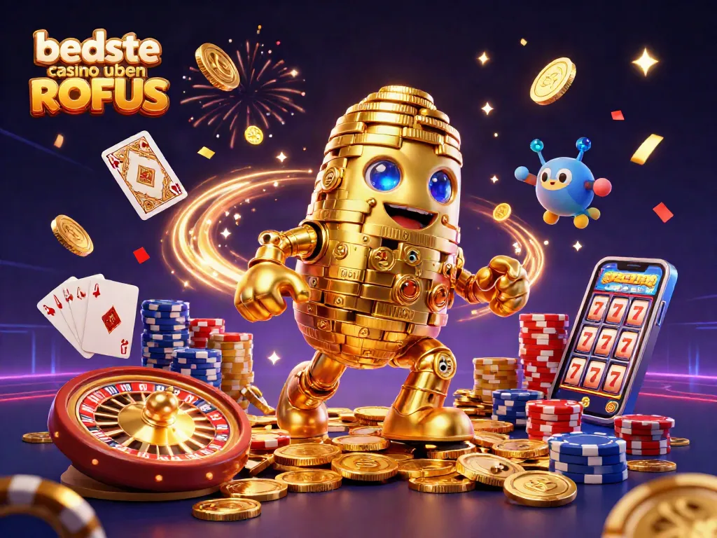 Experience the thrill of bästa casino uden ROFUS with vibrant visuals of a golden golem and casino elements.