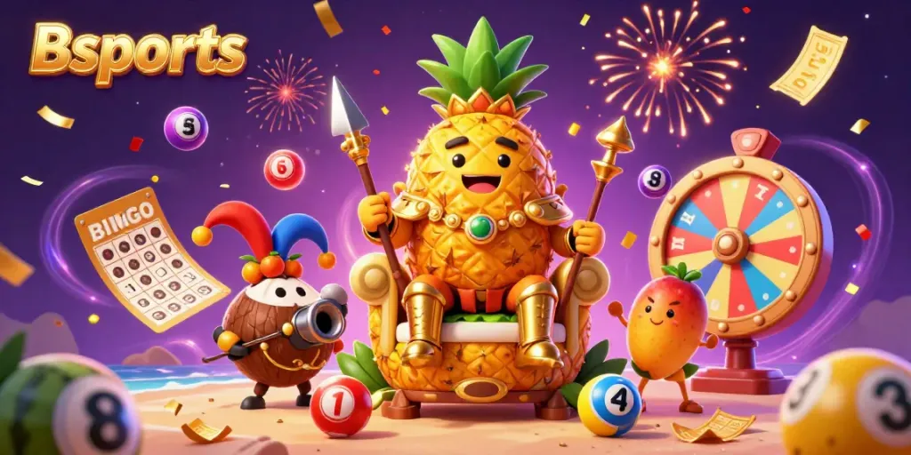 Experience exciting gaming moments with Bsports in a vibrant 3D casino scene featuring colorful lottery elements.