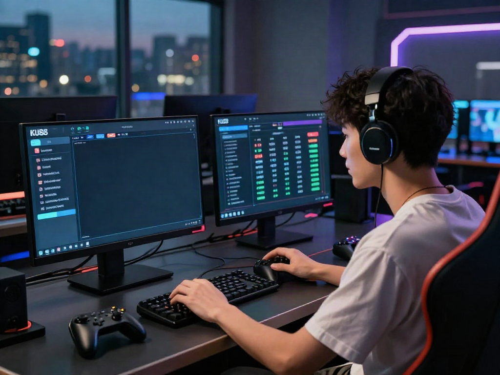 Engaging gaming scene with a user betting on KU88, surrounded by tech and ambiance.