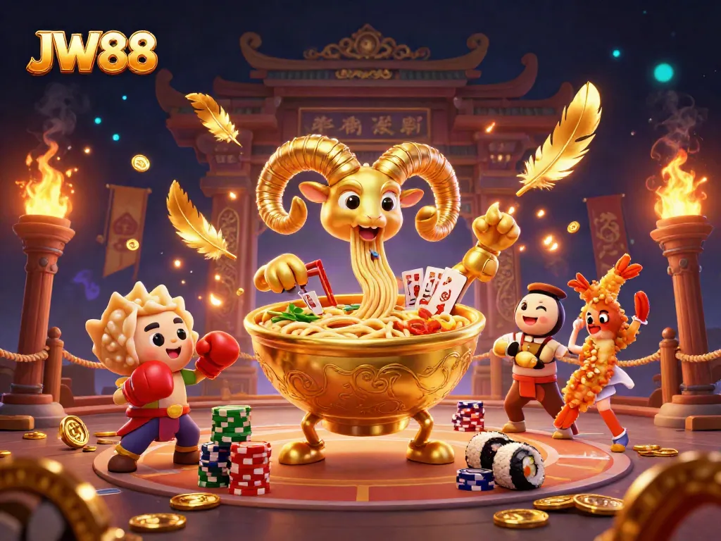 Engage with JW88's dynamic gaming scene featuring vibrant casino elements, characters, and energy.