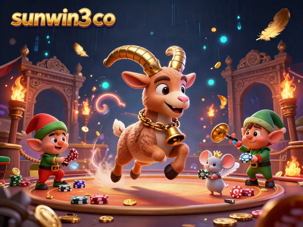 Experience thrilling gameplay at sunwin3 co with festive characters in a dynamic casino scene.