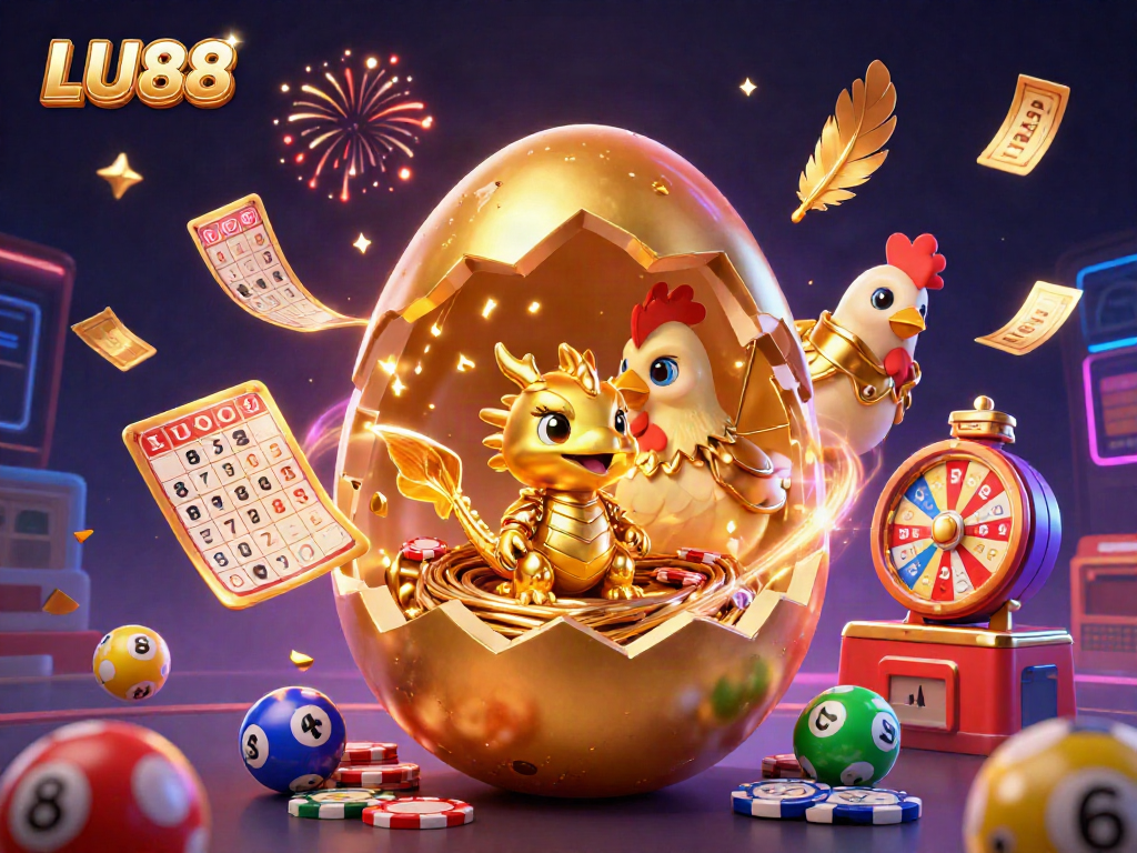 LU88 presents a captivating scene of a golden dragon and poker chips in a vibrant casino setting.