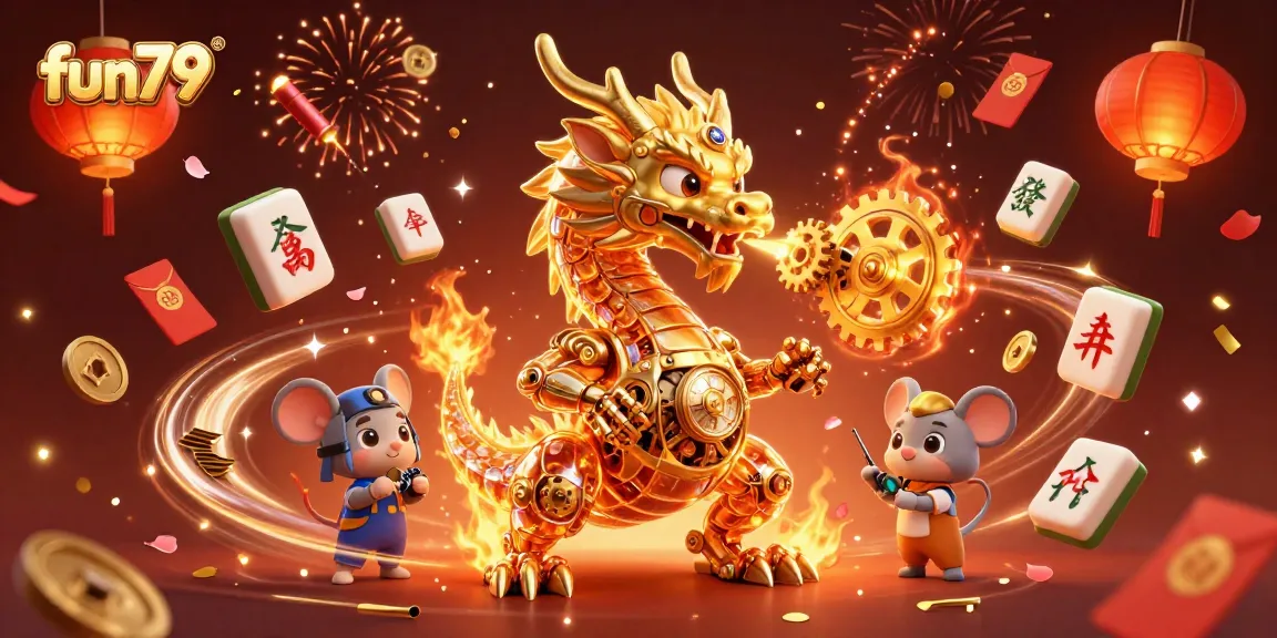 Join the immersive fun79 gaming experience with a golden dragon and vibrant casino elements!