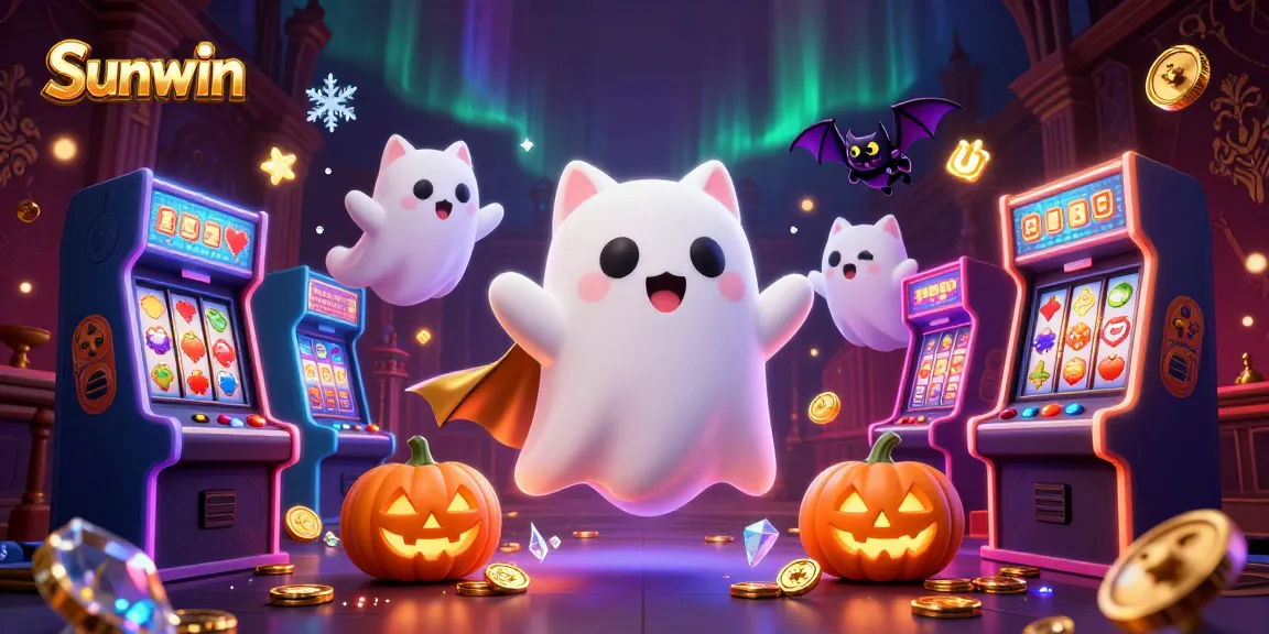 Sunwin engages players with a captivating scene of a ghost cat and bat in a haunted casino.