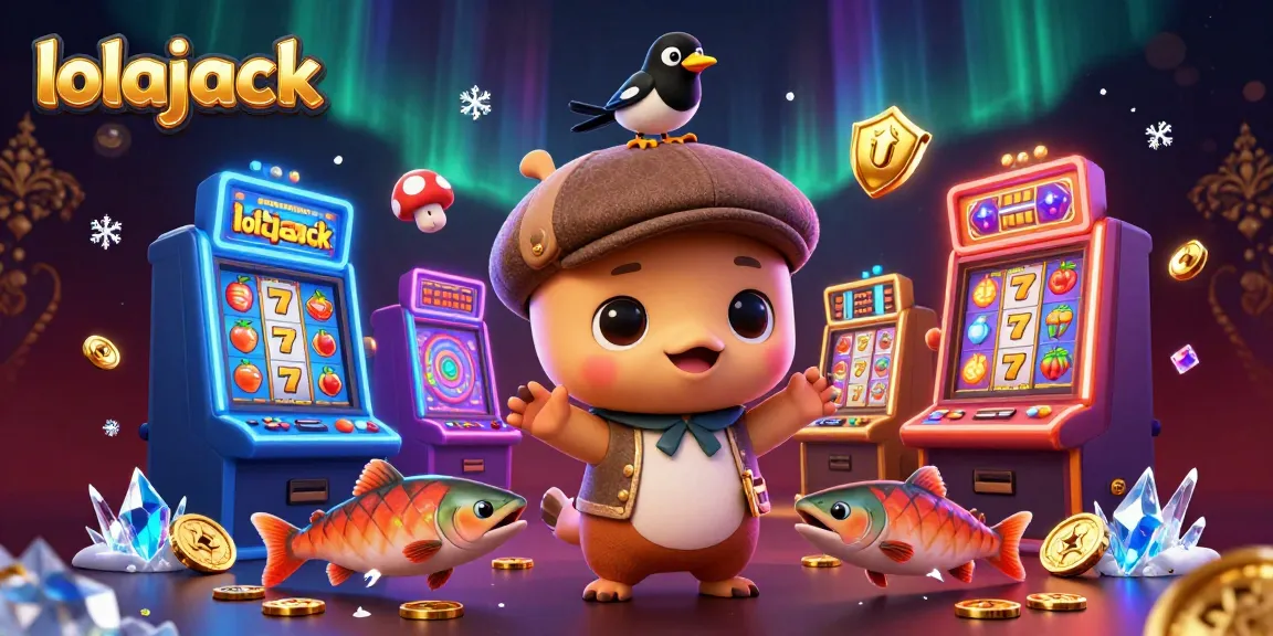 Spin and win at lolajack casino with colorful slot machines and playful characters in a vibrant setting.