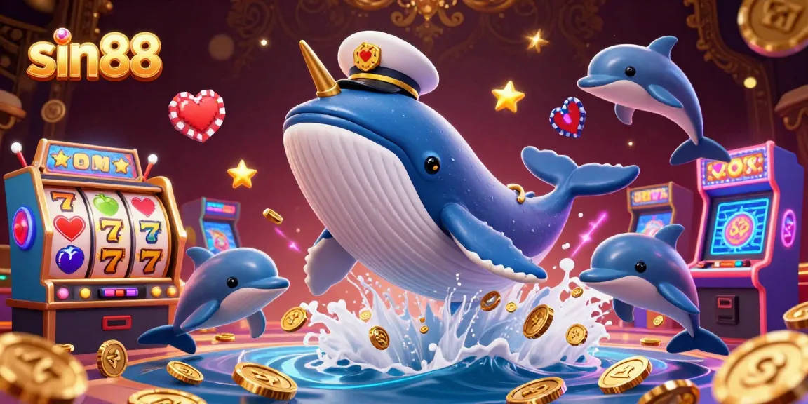 Win big at sin88 with a vibrant whale and poker dolphins in a dynamic casino scene
