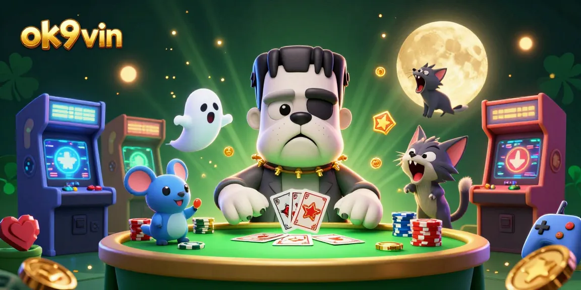 Join the fun at ok9 vin while our monster dealer offers thrilling card games in a vibrant casino scene.