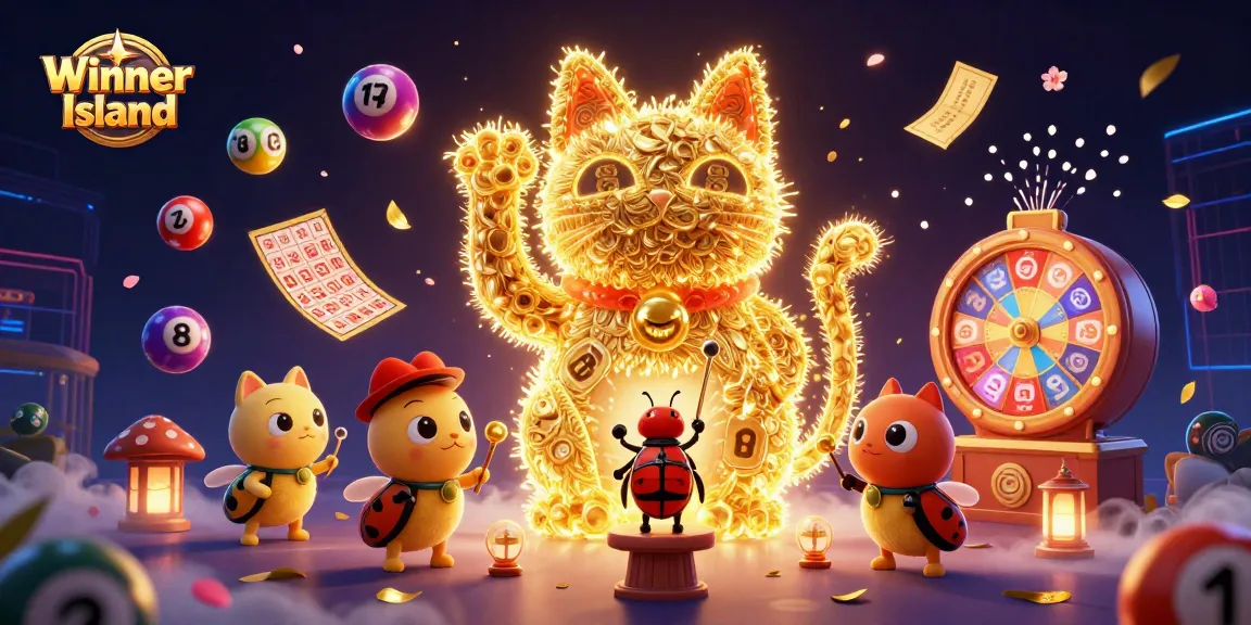 Experience the magic of Winner Island casino with a vibrant lucky cat and lottery games!