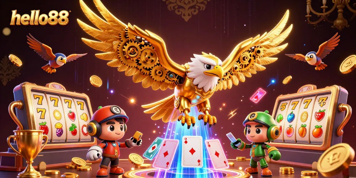 Experience the thrills of hello88 while spinning slot reels with golden treasures in an exciting 3D illustration.