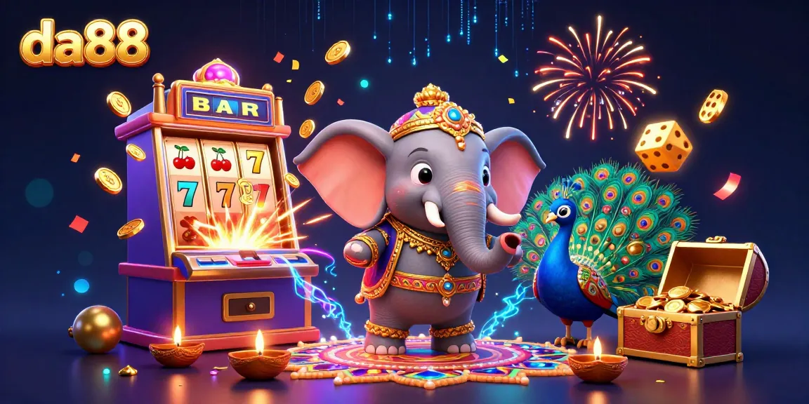 Experience the excitement of da88 with a vibrant illustration showcasing a jackpot explosion and colorful casino elements.