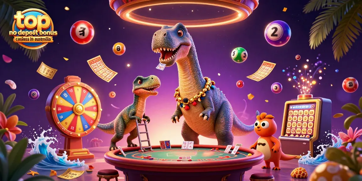 Win big at top no deposit bonus casinos in Australia with vibrant 3D casino scene illustration.