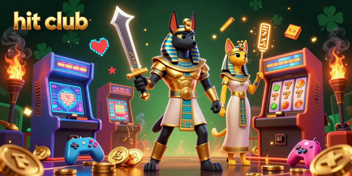 Engage with hit club's gaming experience, showcasing vibrant 3D elements and ancient Egyptian themes.
