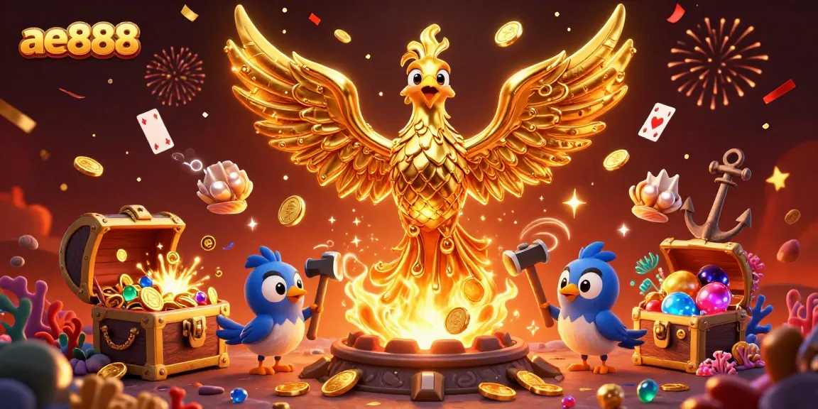 Engage in winning moments at ae888 with a molten golden phoenix and dynamic casino elements.