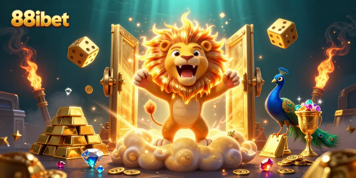 Winning with 88ibet in a dazzling 3D casino scene of golden treasures and excitement.