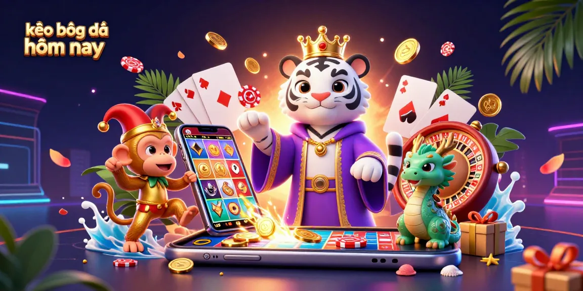 Experience thrilling kèo bóng đá hôm nay with a captivating scene of a white tiger and golden monkey in a vibrant digital casino setting.